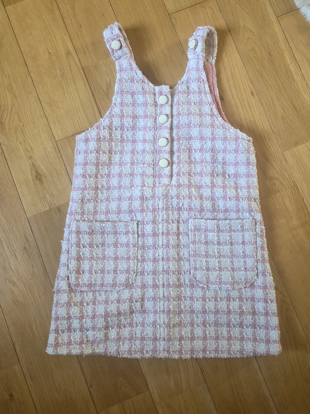 Nicole Miller New York Pink & White Tweed Pinafore Dress